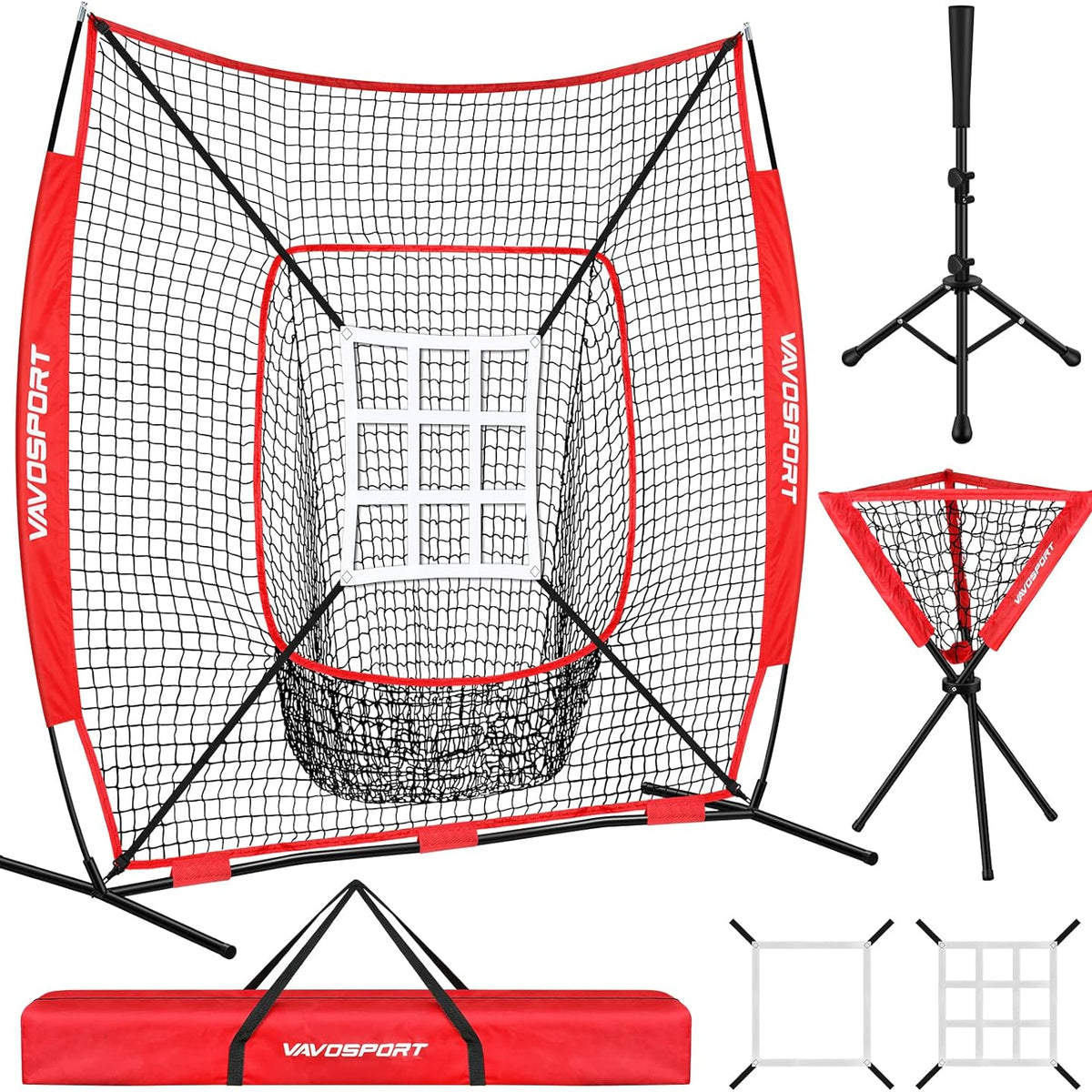 Filet D'entraînement De Baseball Et Softball 7x7 Avec Sac De Transport Et Piquets, Polyvalent Et Portable